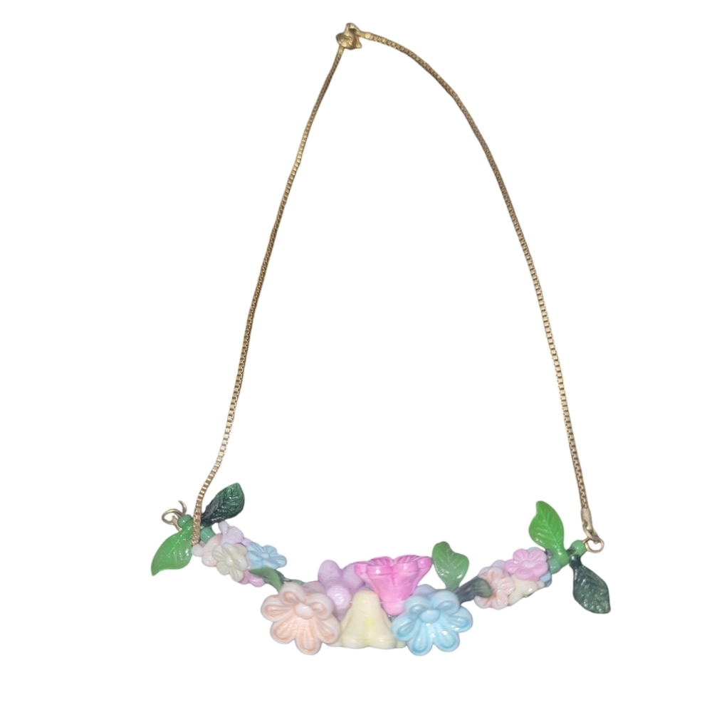 Multi colored gold and floral necklace - Picture 3 of 4